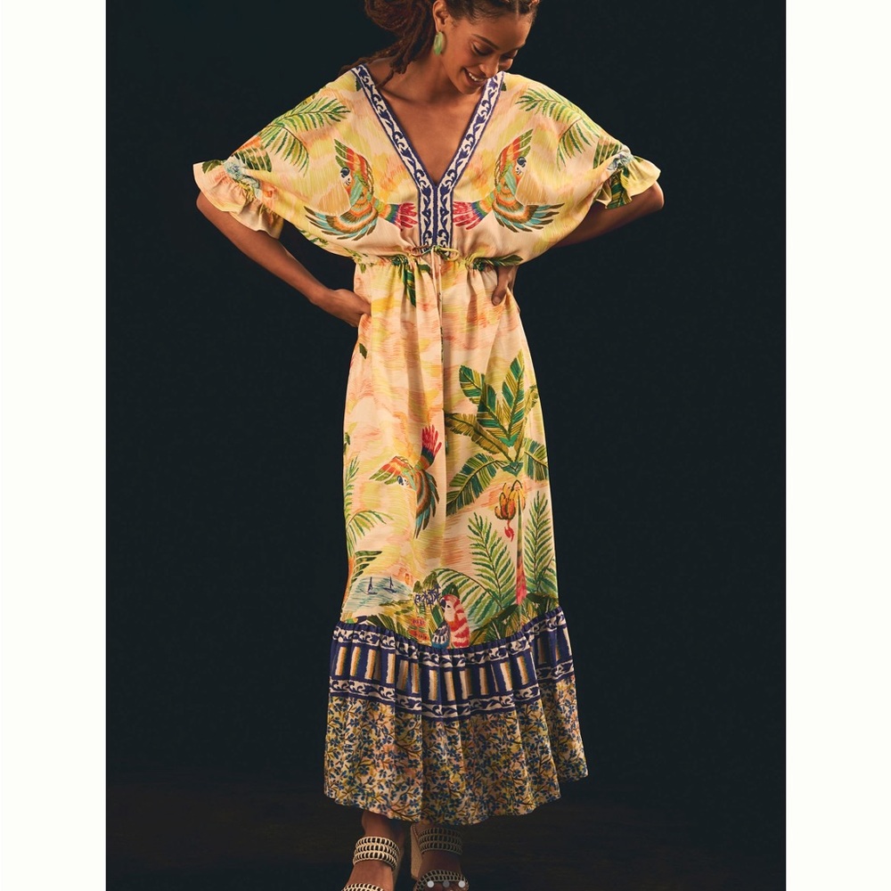 FARM Rio Tropical Print Maxi Dress - Yellow and Green